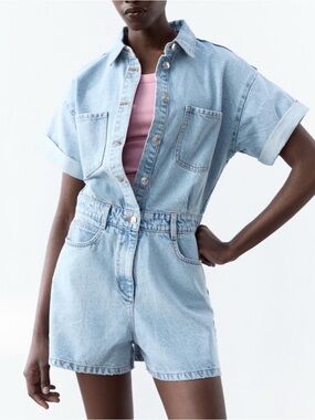 Zara Denim short sleeve romper